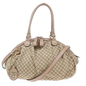 GUCCI GG Logo Diamante Sukey 2Way Shoulder Bag Canvas Leather Beige GHW